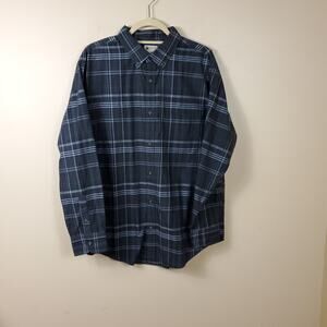 Haggar Clothing Men's Long Sleeve Gray Plaid Button Down Flannel Shirt Size L